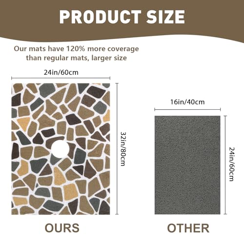 Image of Square Shower Mat Non Slip: 32 x 24 Inch Extra Large Shower Mats with Drain Hole in Middle - PVC Loofah Anti Slip Shower Floor Matt for Inside Shower