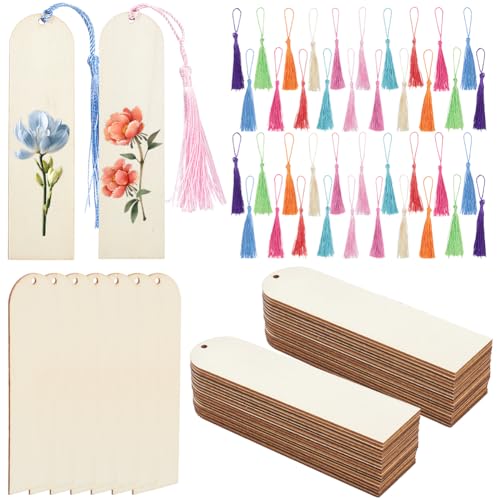 Marque-page en bois naturel premium et ses pompons soyeux pour gravure et calligraphie