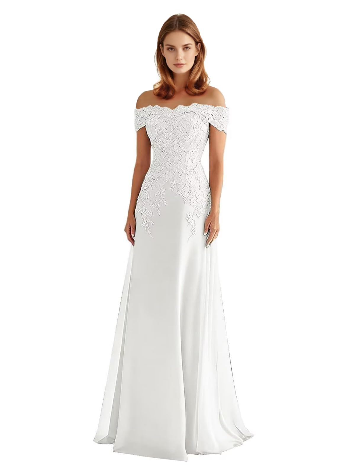 Vestido formal de gasa con hombros descubiertos para madre de la novia, con apliques de encaje | Vestido largo formal de fiesta de noche con apliques de encaje para invitada de boda