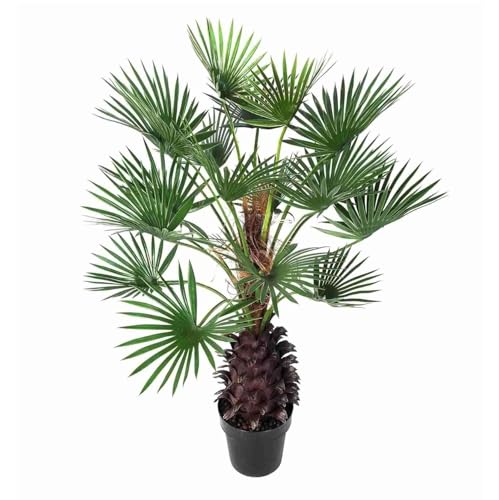 Leaf and Stone Palmier éventail 110 cm en pot – Palmier artificiel très réaliste avec larges feuilles de palmier – Plante artificielle de qualité...