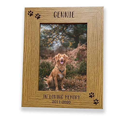 Personalised 6" x 4" French Oak Finish Photo Frame Dog Paws and Loving Memory Design - Engraved - Portrait or Landscape