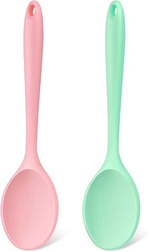 Cucharas de silicona para mezclar, paquete de 2, cuchara de cocina antiadherente grande de 10.8 pulgadas resistente al calor para agitar, mezclar y