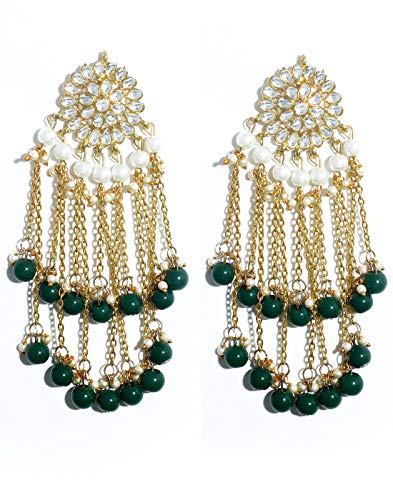 Image of Karatcart Kundan Tassel Earrings for Women (Pink and Green Beads)