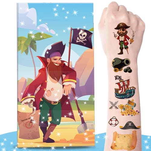 zycBernoi Piraten Tattoo Kinder, 10 Blätter Temporäre Tattoo mit Explosion Geschenkbox, Überraschung für Kinder Tattoos Gastgeschenke, Perfekt für Kindergeburtstag Party Mitgebsel