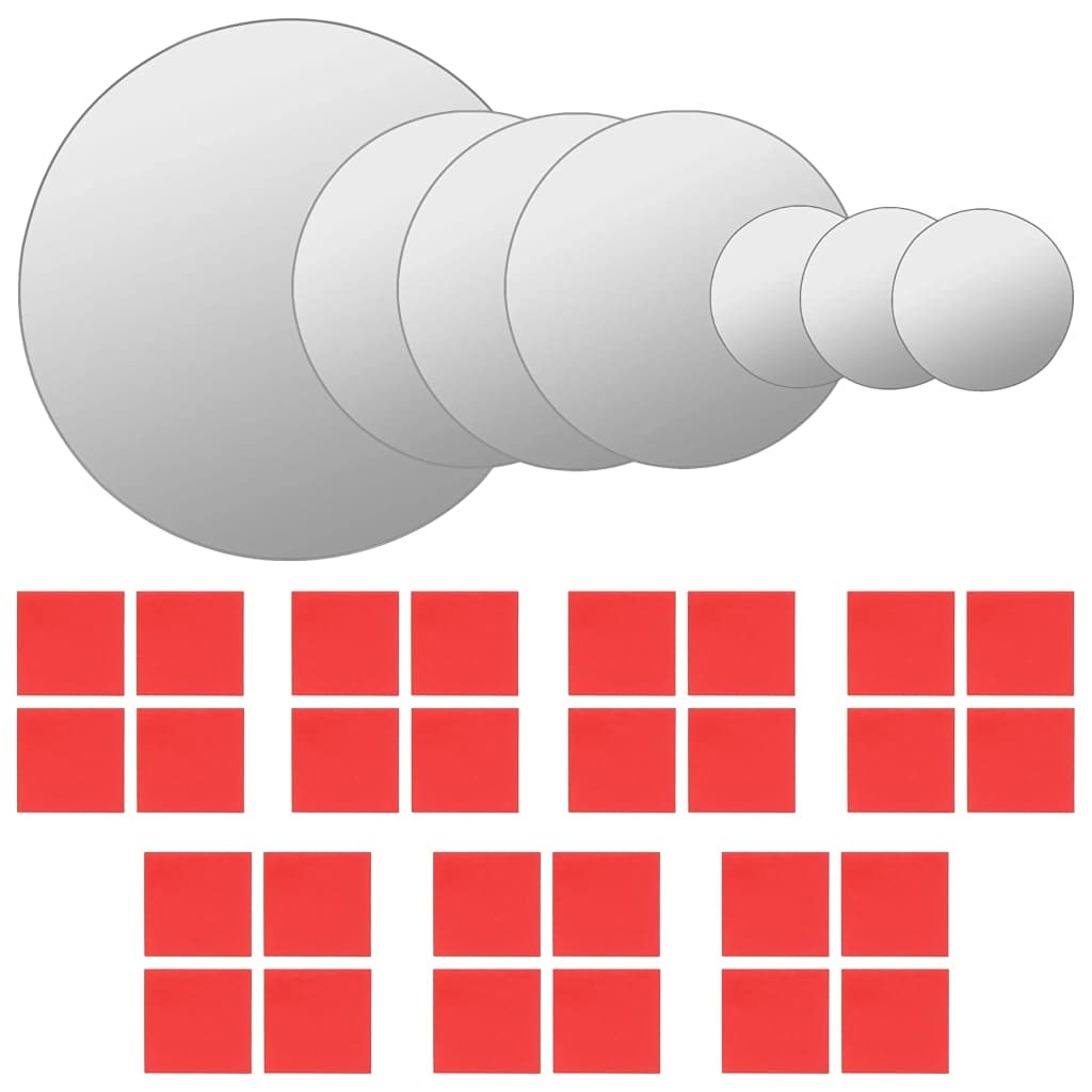 TEWTX7 7 Piece Wall Mirror Set Round Glass - Frameless Mirror Set - Decoration Sticking Wall Mirror Set for Cloakroom, Bedroom, Entrance Hall