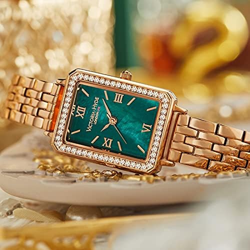 VICTORIA HYDE Women Watches Green Mother of Pearl Dial Ladies Wristwatches Genuine Leather Strap Classic Rectangular Case - Image 2