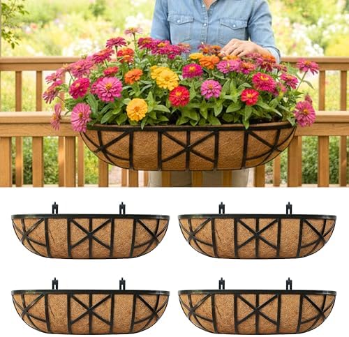 LaLaGreen 24 Inch, 4 Pack Railing Planters with Adjustable Mounti...