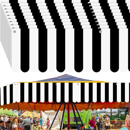 Image of Preboun 10 Pcs Carnival Awning Decorations Tent Circus Hanging Decorations Carnival Banner Concession Stand Sign Canopy Awning for Pirate Summer Party, 9.84''x78.74'' (Black and White)