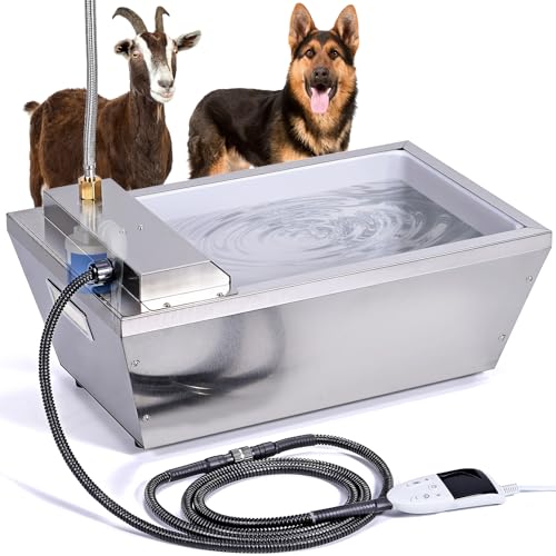 CBKKLHY Heated Automatic Livestock Water Trough Heated Dog Water Bowl Outdoor Thermal Water Trough Auto Waterer for Large Dogs Horse Cattle Goat Sheep Pig, Adjustable Temperature & Timer