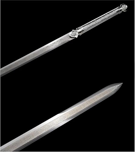 Miniatura 4 de Espada china, Tang jian espadas reales (hoja forjada de acero de alto carbono) aspecto de plata