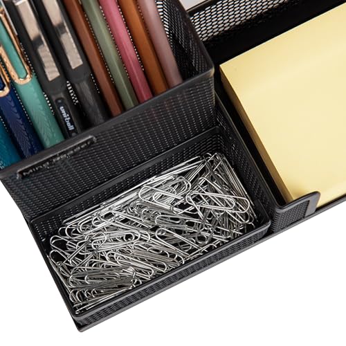 Image of Mind Reader MEMORG2-BLK 2 Piece Mesh Memo Cup, Pen, Pencil, Paperclip, Thumbtack Holder, Office Supplies Storage Organizer, Sticky Notes, Index Cards, Black
