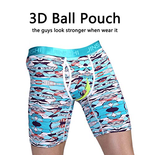 Men Underwear Boxer Briefs Long Leg Underpants 3D Pouch Regular Breathable 6" Ball Pouch Open Fly