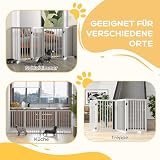 PawHut Absperrgitter Hund 4-teilig 206 x 76 cm Faltbar Türschutzgitter mit 2 Stützfüßen Freistehend Hundegitter aus Holz Treppengitter für Flur Weiß