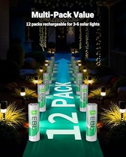 EBL Solar AA Battery Rechargeable Batteries for Outdoor Solar Lights, 1300mAh NIMH Pre-Charged 1.2V Recharge up to 1200x Times for Garden Landscaping String Lights, Pack of 12