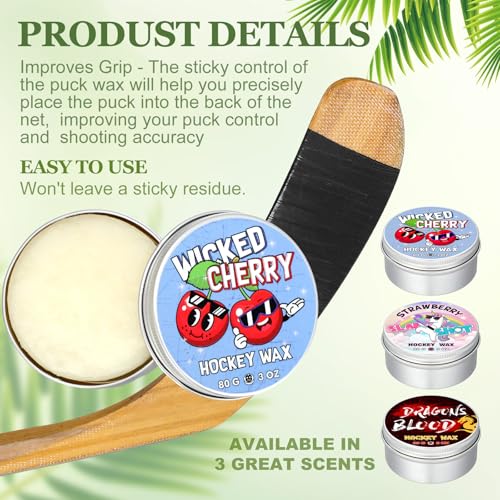Conelist 3 Pack Hockey Wax Strawberry Cherry Dragons Blood Scent Hockey Stick Wax Reusable Blade Wax for Hockey Players Maximum Grip Protection