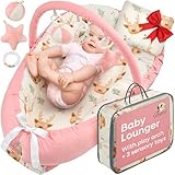Portable Baby Play Lounger for Supervised Floor Time w/Removable Toy Arch & 3 Toys - Padded Play Area, Breathable Cotton Cover, Travel-Friendly - Awake-Time Only | 0-24 Months (Pink)