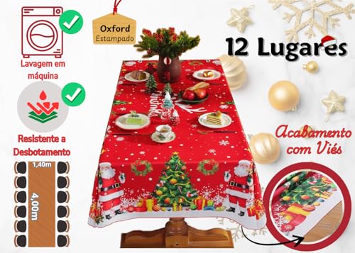 Toalha de Mesa Natalina 12 Lugares Várias Estampas Natal Jantar Cozinha 1,40m x 4,00m