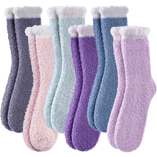 Image of LINEMIN Womens Fuzzy Socks Cozy Fluffy Winter Warm Slipper Socks Microfiber Soft Home Sleeping Socks