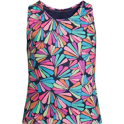 Image of Lands' End Girls Chlorine Resistant Racer Back Tankini Swim Top Deep Sea Navy Fun Shells Kids Small, 6