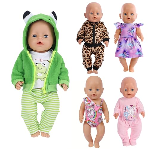 14-18 Inch Baby Doll Clothes 5 Sets Accessories Dress with Hats Socks for New Born 43cm Toy Baby Doll 14-16 Inch/15 Inch/18 Inch/Girl&Boy