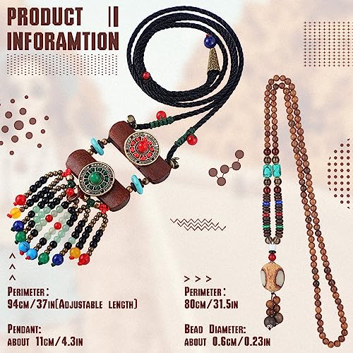 6 Pcs Boho Long Necklaces for Women Vintage Wooden Necklace Handmade Retro Nepal Boho Jewelry Gifts3