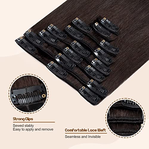 TESS Clip in Hair Extensions Real Human Hair Brown Remy Seamless 8 Pieces Straight Short for Women/Girls (#02 Dark Brown, 08 Inch 45g) - Image 3