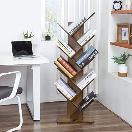 C&Ahome 9-Shelf Tree Bookshelf, Bamboo Bookcase, Book Rack, Storage Shelf Rack In Living Room, Free-Standing Books Holder Organizer, Space Saver For Home, Office Retro Brown #TOP2