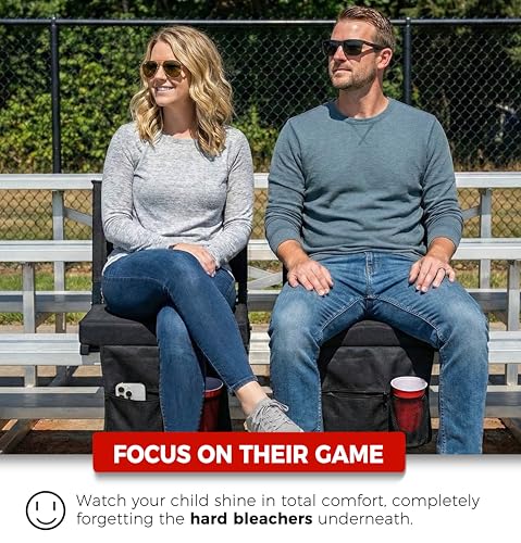 Image of SPORT BEATS Stadium Seats with Back Support Bleacher Chairs with Back and Cushion Thick Padded Bleacher Seats Includes Shoulder Strap Black 2pcs Regular - 17 inch W x 12 inch D x 16.5 inch H