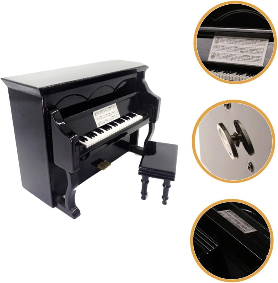 Ciieeo 1set Vintage Piano Style Music Box Decorative Musical Instrument for Home Decor Cute Desktop Ornament for Housewarming Black Upright Grand Piano Design