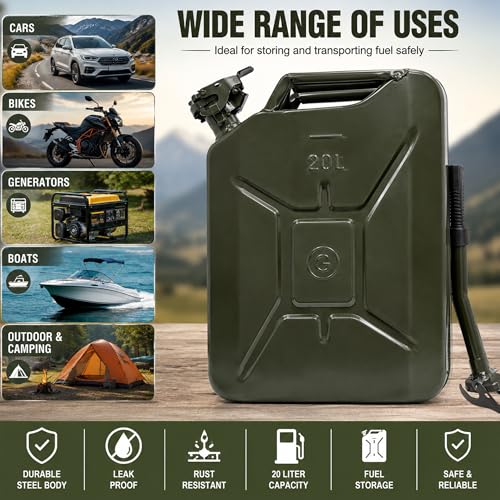 Image of B.K.Jagan and Co Steel Jerry Can, 20 Litre Fuel Container, Military Green, Heavy Duty, 45.7 x 35.6 x 15.2 cm