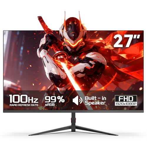 Image of Great voell 27 Inch Gaming Monitor FHD (1920x1080), 100Hz Computer Monitor Speakers Built in, HDR10, 99% sRGB, FreeSync, HDMI /DP, Design VESA (100 x 100mm)