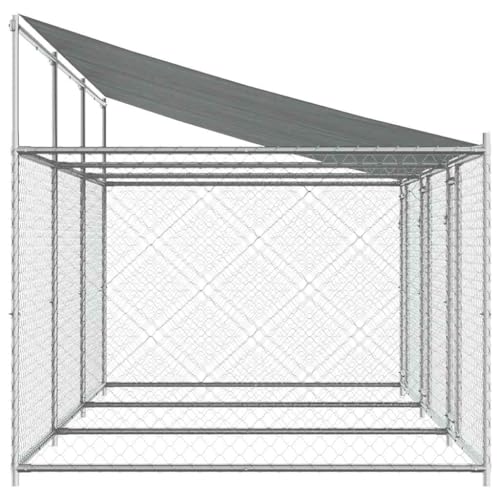 vidaXL Hundezwinger, Hundehütte mit Dach Türen, Hundekäfig mit Maschen-Design, Hundehaus Hühnerstall Drahtkäfig, Grau Verzinkter Stahl