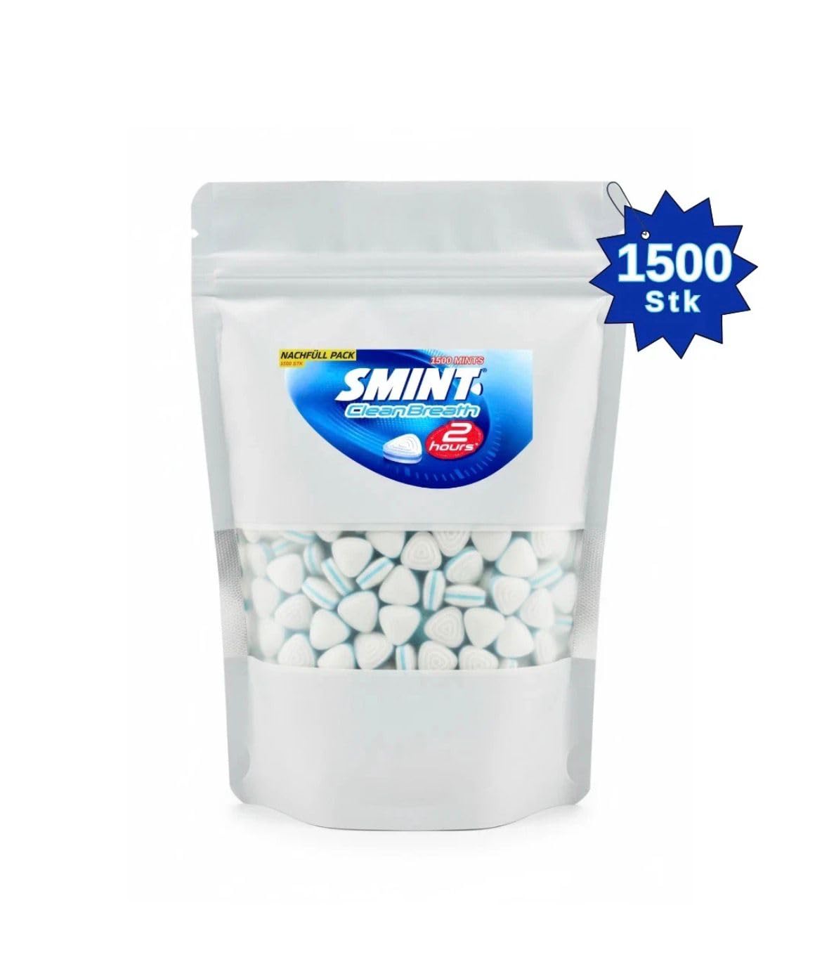 Smint 2H Clean Breath Peppermint, 1500stk Big-Pack Nachfüllpack Minz Pastillen im Folienbeutel, zum Nachfüllen, zuckerfrei, 2 Std frischer Atem