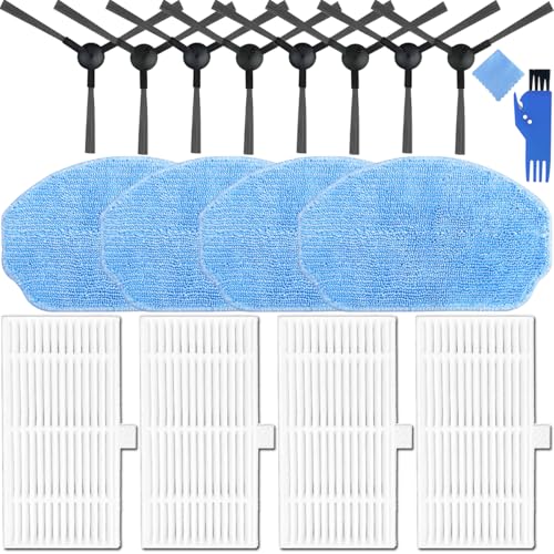 EATBALE Accessories Kit Replacement for Cecotec Conga 999 Origin X-Treme/Genesis, for EICOBOT BR150, for BENICO G20 Robot Vacuum Cleaner, 8 x Side Brushes, 4 x HEPA Filters, 4 x Mop Pads (16 Pcs)