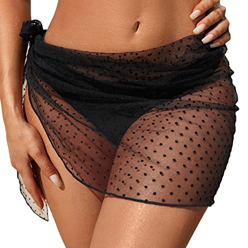 Montre et chronomètre pour femme 1 pièce Sheer Wrap Knot Cover Up Rock sans bikini Beach Wrap Bikini Shiny Wraps Cover Ups pour maillots de bain Bleu à manches longues, Noir , L