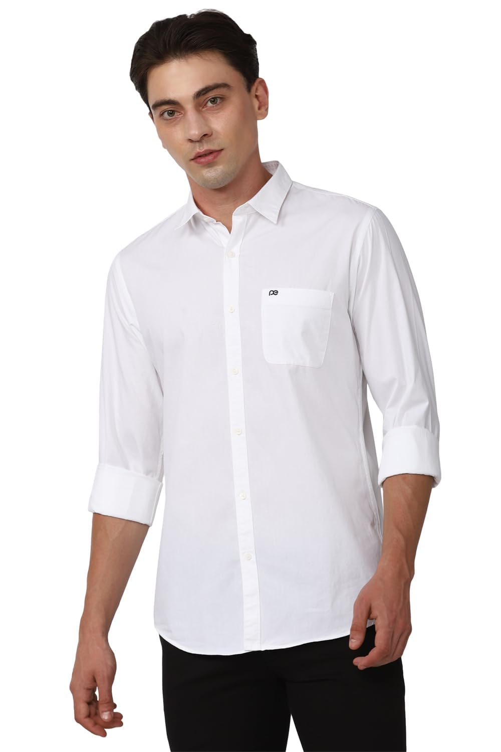 Peter EnglandMen's Slim Fit Full Sleeve Cotton Solid Casual Shirt with Pocket