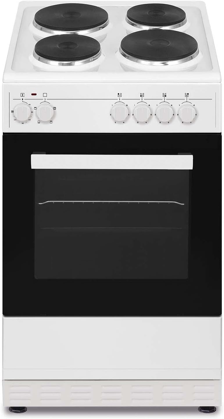 50cm White Electric Cooker With 4 Zone Plate Hob, Single Cavity