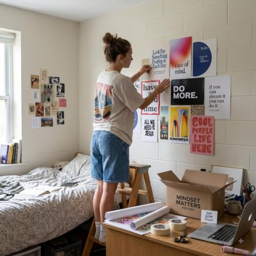 Image of 8 Piece Motivational Poster Set | 300 GSM Multi-Sized Wall Posters with Adhesive Tape | Positive Quote Art Prints for Bedroom, Room Decor, Home Decor, Living Room & Aesthetic Wall Decor