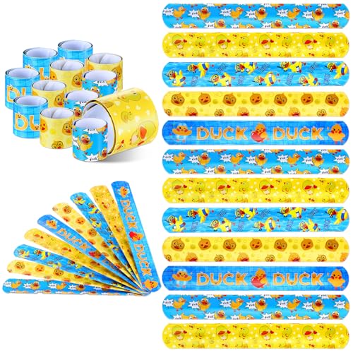 Realspring 100 Pcs Duck Slap Bracelets for Kids Slap Wristbands Bulk for Birthday Goodie Bags Fillers Classroom Prizes Baby Shower Gifts Duck Party Favors