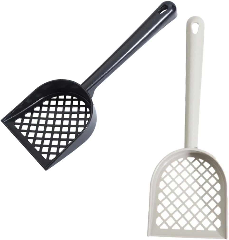 Totority 2pcs Cat Litter Scoop Handle Cleaning Shovels for Easy Pet Waste Disposal Hollow Design Comfortable Grip Black White Colors