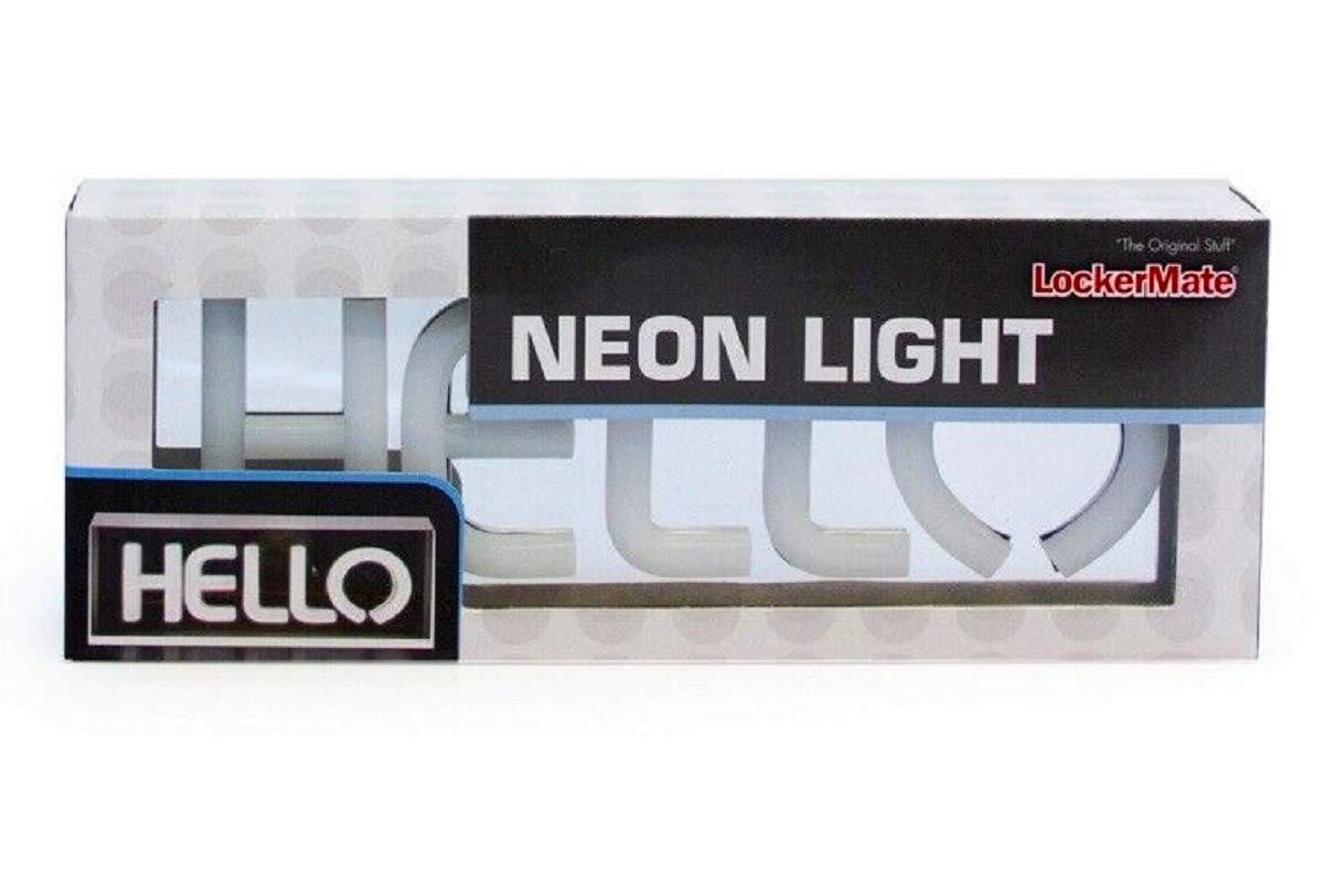 LockerMateBattery Powered Portable Neon School Locker Light Hello White with Mirror