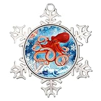 Ornement De Noël Pieuvre Acrylique - Décoration Suspendue Thème Océan - 8 Cm - Avec Cordon - Pour Sapin, Fenêtre, Fête