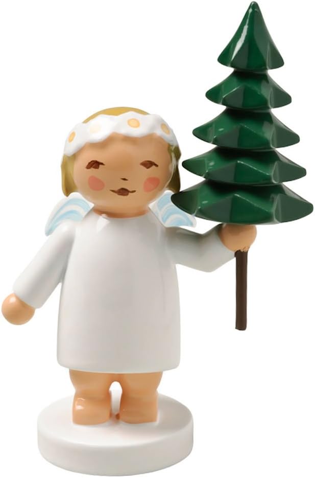 Wendt & Kuhn Handpainted Wooden Blonde Margarite Angel Figurine with Tree