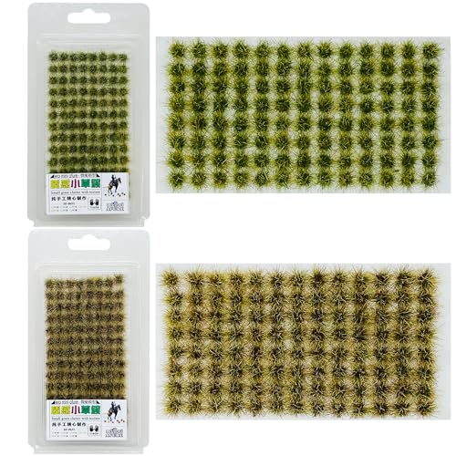 Attuslla 208 PCS Static Grass Tuft Model Grass Tufts Terrain Model Kit Resin Static Scenery Model for Train Landscape Railway Artificial Grass Modeling, Style 1