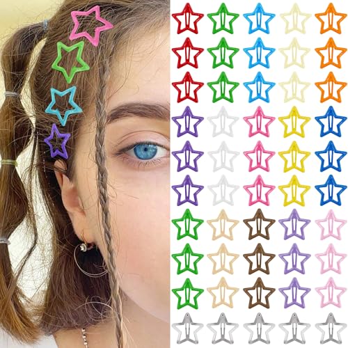 Star Hair Clips Multiple Colors Snap Hair Barrettes Non Slip Star Hair Accessories Metal Hair Clips for Girls Women -50PCS 1.18