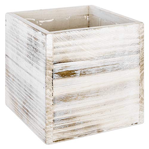 Koyal Wholesale Square Cube Shabby Chic Wood Vase (Pack Of 6), 4", White #TOP3
