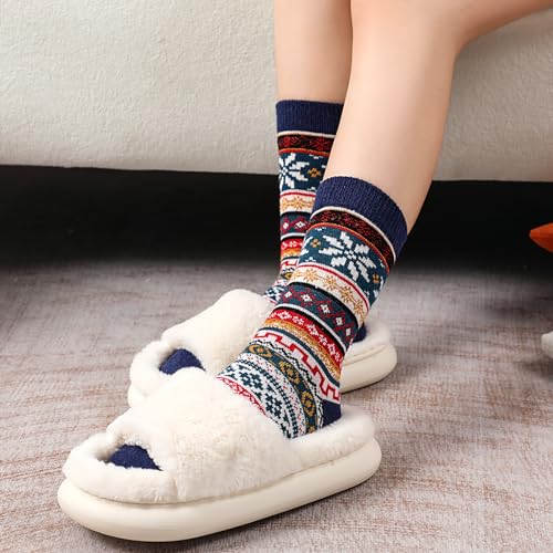 Image of Wool Socks for Women - 5 Pairs Winter Warm Wool Socks, Soft Cozy Knit Wool Socks for Women Men Gift for Women
