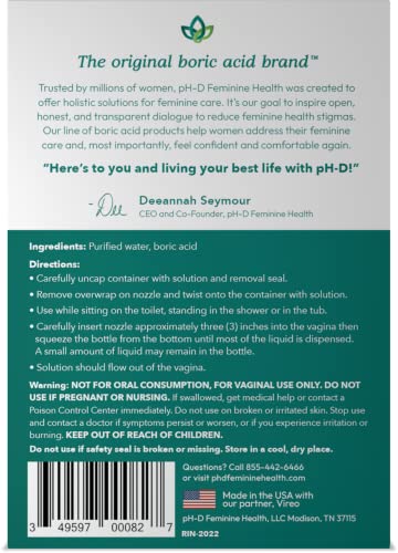 pH-D Feminine Health - Instant Odor Rinse with Boric Acid for Vaginal Odor - Vegan, Paraben-Free, Cruelty-Free, 1 and 2 Packs - Image 7