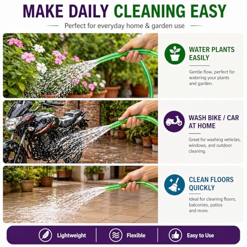 Image of 1 /2 Inch 19.68 feet (6 meter) Garden Hose Pipe with Rubber Tap Connector | Lightweight Flexible PVC Water Pipe for Home Use (Transparent Green)