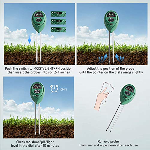 image for VIVOSUN Soil Tester, 3-in-1 Plant Moisture Meter Light and PH Tester f